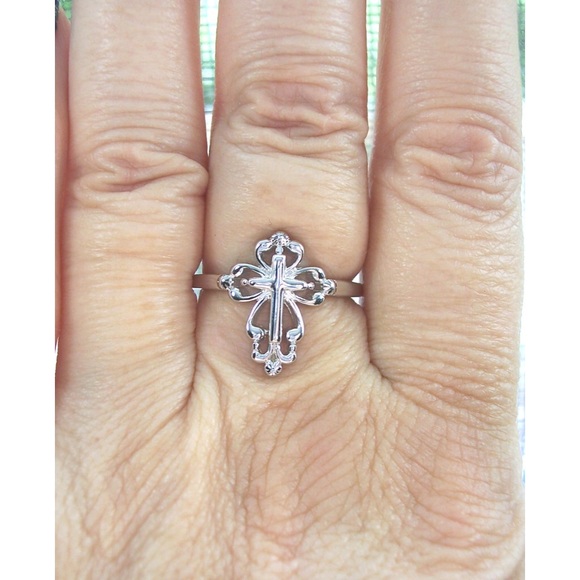 925 STERLING SILVER Cross High Polished Ring - Picture 3 of 14